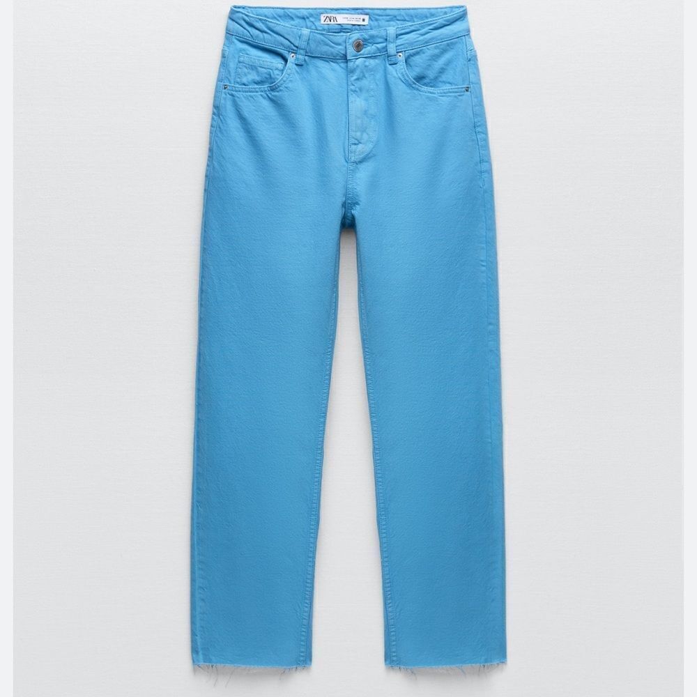 zara royal blue mom fit high rise jeans